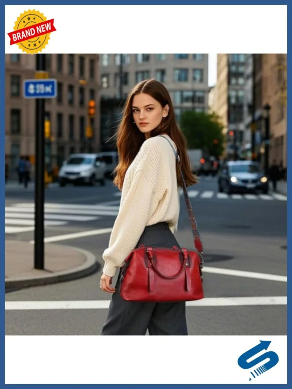 Genuine Leather Retro Satchel Crossbody Tote Bag for Women